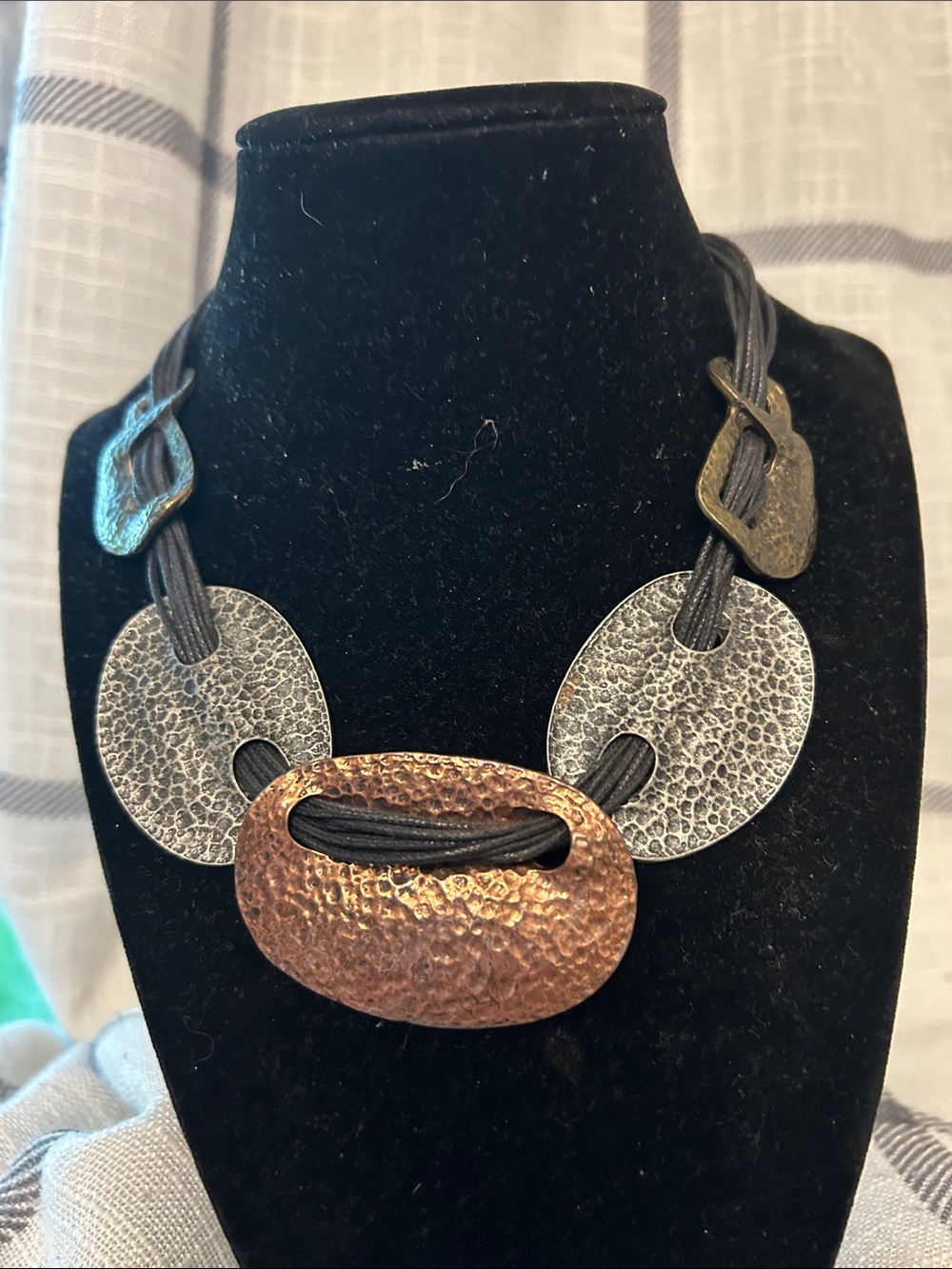 Mixed-Metal Hammered Statement Necklace - Copper & Silver Tones